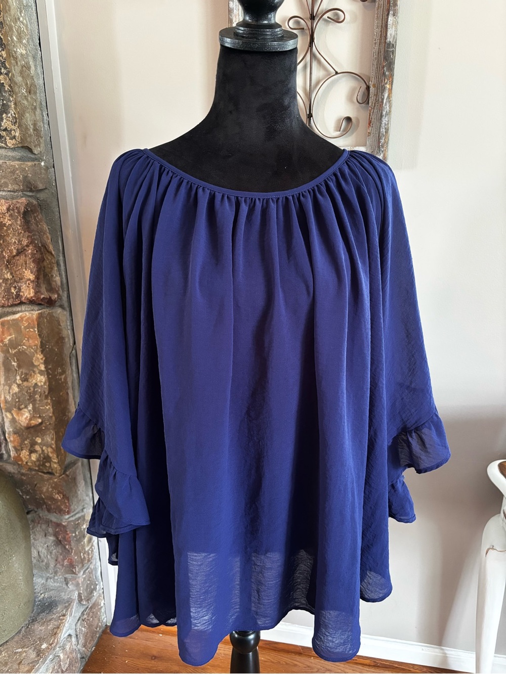 Women’s on or Off-Shoulder Ruffle Sleeve Top - Navy